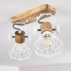 Lampes En Bois-hofstein Plafonnier Nifun Brun, Blanc, 2 lumières