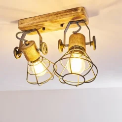 Lampes En Bois-hofstein Plafonnier Nifun Brun, Gris, 2 lumières
