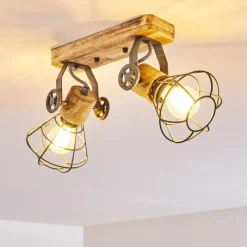 Lampes En Bois-hofstein Plafonnier Nifun Brun, Gris, 2 lumières