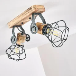 Lampes En Bois-hofstein Plafonnier Nifun Brun, Gris, 2 lumières