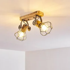 Lampes En Bois-hofstein Plafonnier Nifun Brun, Gris, 2 lumières