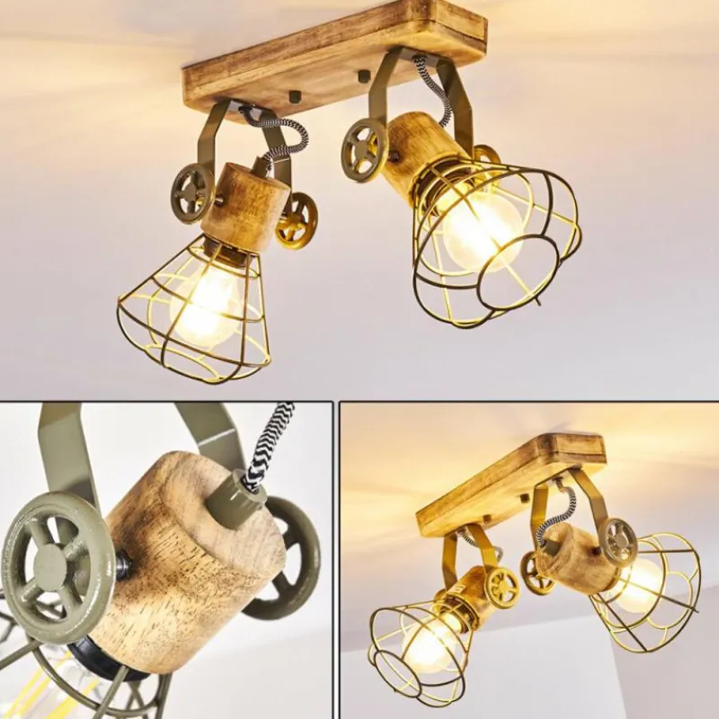 Lampes En Bois-hofstein Plafonnier Nifun Brun, Vert, 2 lumières