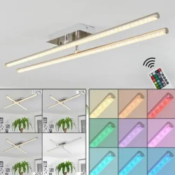 hofstein Plafonnier Noppa LED Chrome, Nickel mat, 2 lumières, Télécommandes, Changeur de couleurs