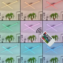 hofstein Plafonnier Noppa LED Chrome, Nickel mat, 2 lumières, Télécommandes, Changeur de couleurs
