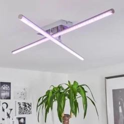 hofstein Plafonnier Noppa LED Chrome, Nickel mat, 2 lumières, Télécommandes, Changeur de couleurs