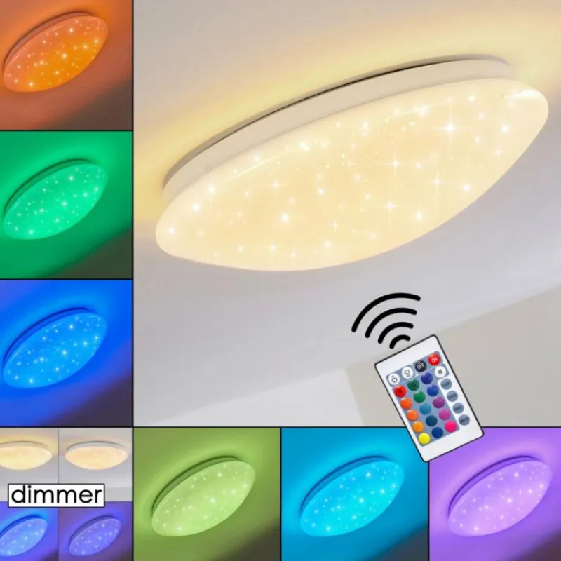 hofstein Plafonnier Norton Star LED Blanc, 1 lumière, Télécommandes, Changeur de couleurs