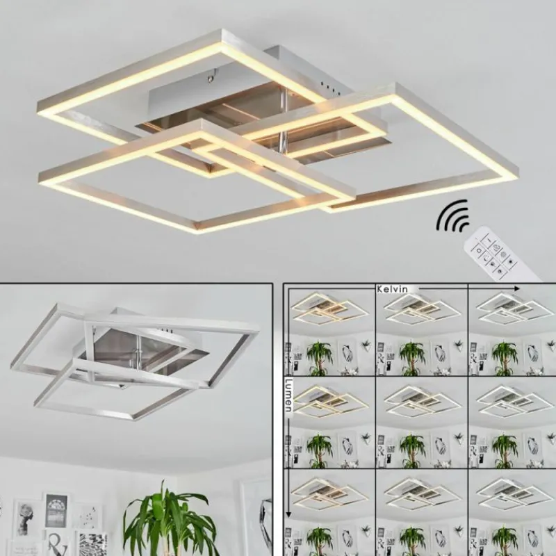 hofstein Plafonnier Oberegg LED Chrome, Nickel mat, 1 lumière, Télécommandes