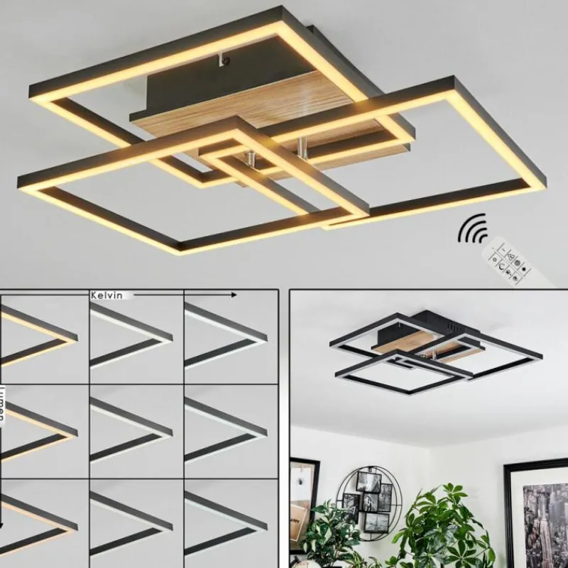 Luminaires Scandinaves-hofstein Plafonnier Oberegg LED Couleur bois, Noir, 1 lumière, Télécommandes