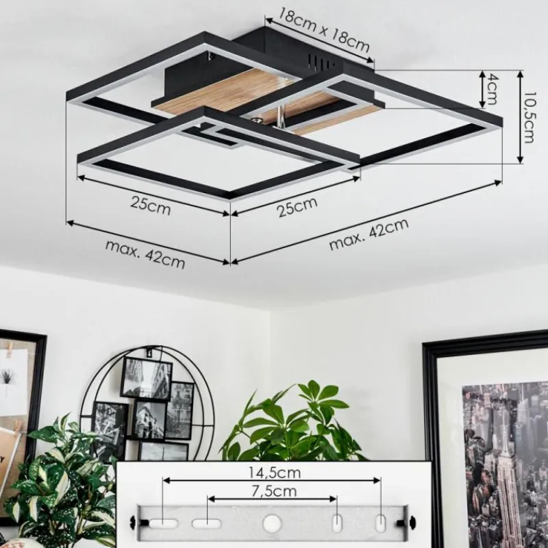Luminaires Scandinaves-hofstein Plafonnier Oberegg LED Couleur bois, Noir, 1 lumière, Télécommandes