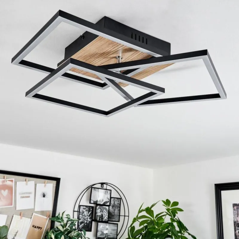 Luminaires Scandinaves-hofstein Plafonnier Oberegg LED Couleur bois, Noir, 1 lumière, Télécommandes