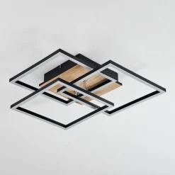 Luminaires Scandinaves-hofstein Plafonnier Oberegg LED Couleur bois, Noir, 1 lumière, Télécommandes