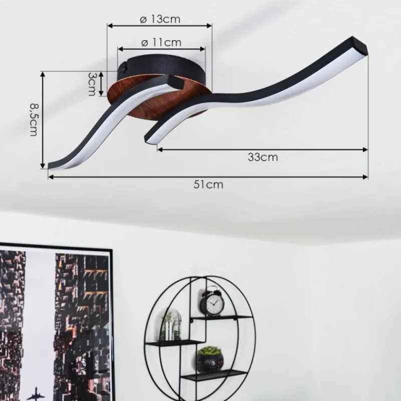 hofstein Plafonnier Odda LED Couleur bois, Noir, 2 lumières