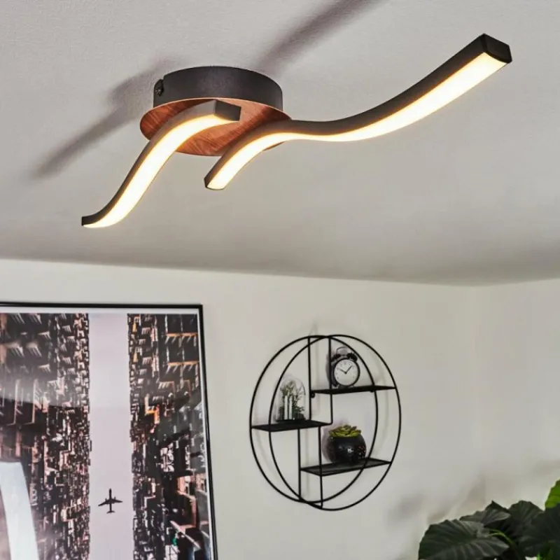 hofstein Plafonnier Odda LED Couleur bois, Noir, 2 lumières