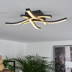 hofstein Plafonnier Odda LED Couleur bois, Noir, 4 lumières