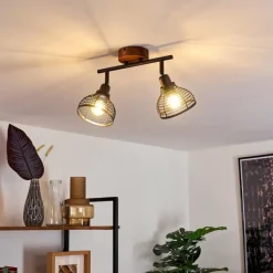 Lampes Industrielles-hofstein Plafonnier Omba Bois foncé, Noir, 2 lumières