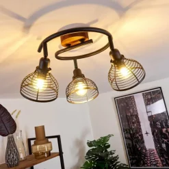 Lampes Vintages & Rétros-hofstein Plafonnier Omba Bois foncé, Noir, 3 lumières