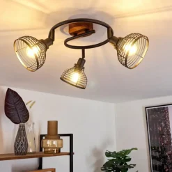 Lampes Vintages & Rétros-hofstein Plafonnier Omba Bois foncé, Noir, 3 lumières