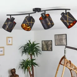 Lampes Dorées-hofstein Plafonnier Opatija Noir, 4 lumières