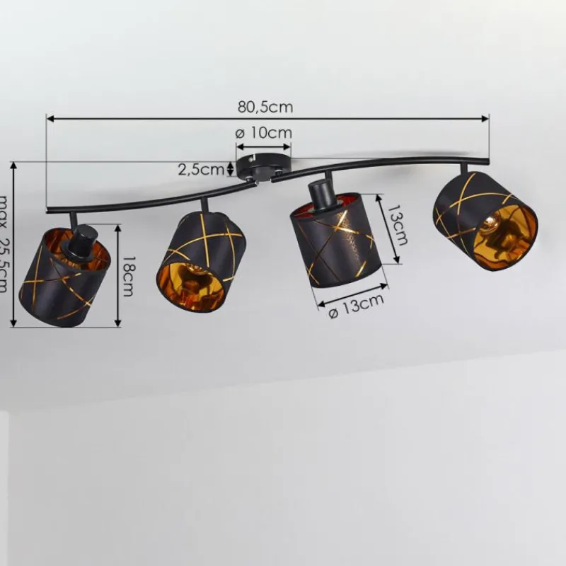 Lampes Dorées-hofstein Plafonnier Opatija Noir, 4 lumières