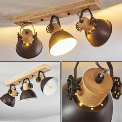 hofstein Plafonnier Orny Anthracite, Bois clair, 3 lumières