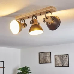 hofstein Plafonnier Orny Anthracite, Bois clair, 3 lumières