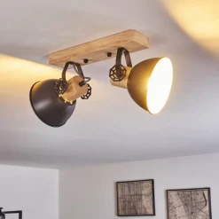 hofstein Plafonnier Orny Anthracite, Bois clair, 2 lumières