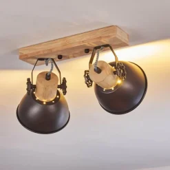 hofstein Plafonnier Orny Anthracite, Bois clair, 2 lumières