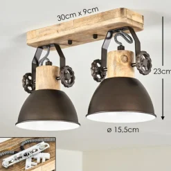 hofstein Plafonnier Orny Anthracite, Bois clair, 2 lumières