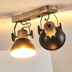 hofstein Plafonnier Orny Anthracite, Bois clair, 2 lumières