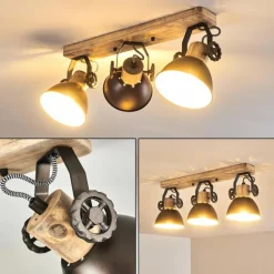 hofstein Plafonnier Orny Anthracite, Bois clair, 3 lumières