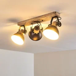 hofstein Plafonnier Orny Anthracite, Bois clair, 3 lumières