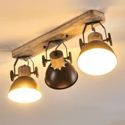 hofstein Plafonnier Orny Anthracite, Bois clair, 3 lumières