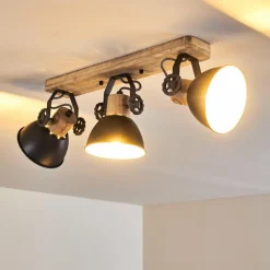 hofstein Plafonnier Orny Anthracite, Bois clair, 3 lumières