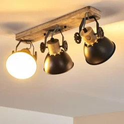 hofstein Plafonnier Orny Anthracite, Bois clair, 3 lumières