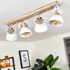 Lampes Industrielles-hofstein Plafonnier Orny Bois clair, Blanc, 4 lumières