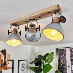 Lampes Industrielles-hofstein Plafonnier Orny Bois clair, Argenté, 3 lumières