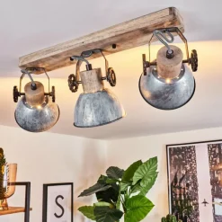 Lampes Industrielles-hofstein Plafonnier Orny Bois clair, Argenté, 3 lumières