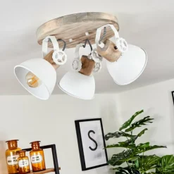 Lampes Industrielles-hofstein Plafonnier Orny Bois clair, Blanc, 3 lumières