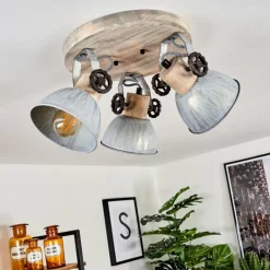 Lampes Industrielles-hofstein Plafonnier Orny Bois clair, Nickel mat, 3 lumières