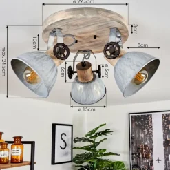 Lampes Industrielles-hofstein Plafonnier Orny Bois clair, Nickel mat, 3 lumières