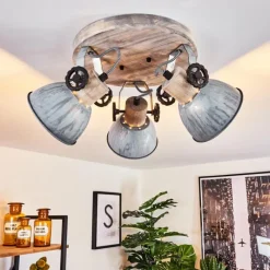 Lampes Industrielles-hofstein Plafonnier Orny Bois clair, Nickel mat, 3 lumières