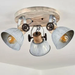 Lampes Industrielles-hofstein Plafonnier Orny Bois clair, Nickel mat, 3 lumières