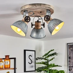 Lampes Industrielles-hofstein Plafonnier Orny Bois clair, Nickel mat, 3 lumières