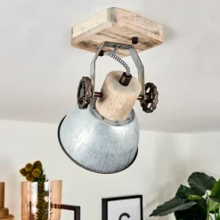 Lampes Industrielles-hofstein Plafonnier Orny Bois clair, Argenté, 1 lumière