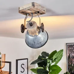 Lampes Industrielles-hofstein Plafonnier Orny Bois clair, Argenté, 1 lumière