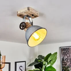 Lampes Industrielles-hofstein Plafonnier Orny Bois clair, Argenté, 1 lumière