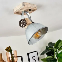 Lampes Industrielles-hofstein Plafonnier Orny Bois clair, Argenté, 1 lumière