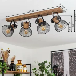 Lampes Industrielles-hofstein Plafonnier Orny Bois foncé, Noir, 4 lumières