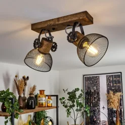 Lampes Industrielles-hofstein Plafonnier Orny Bois foncé, Noir, 2 lumières