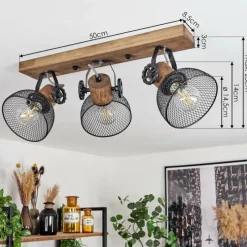 Lampes Industrielles-hofstein Plafonnier Orny Bois foncé, Noir, 3 lumières